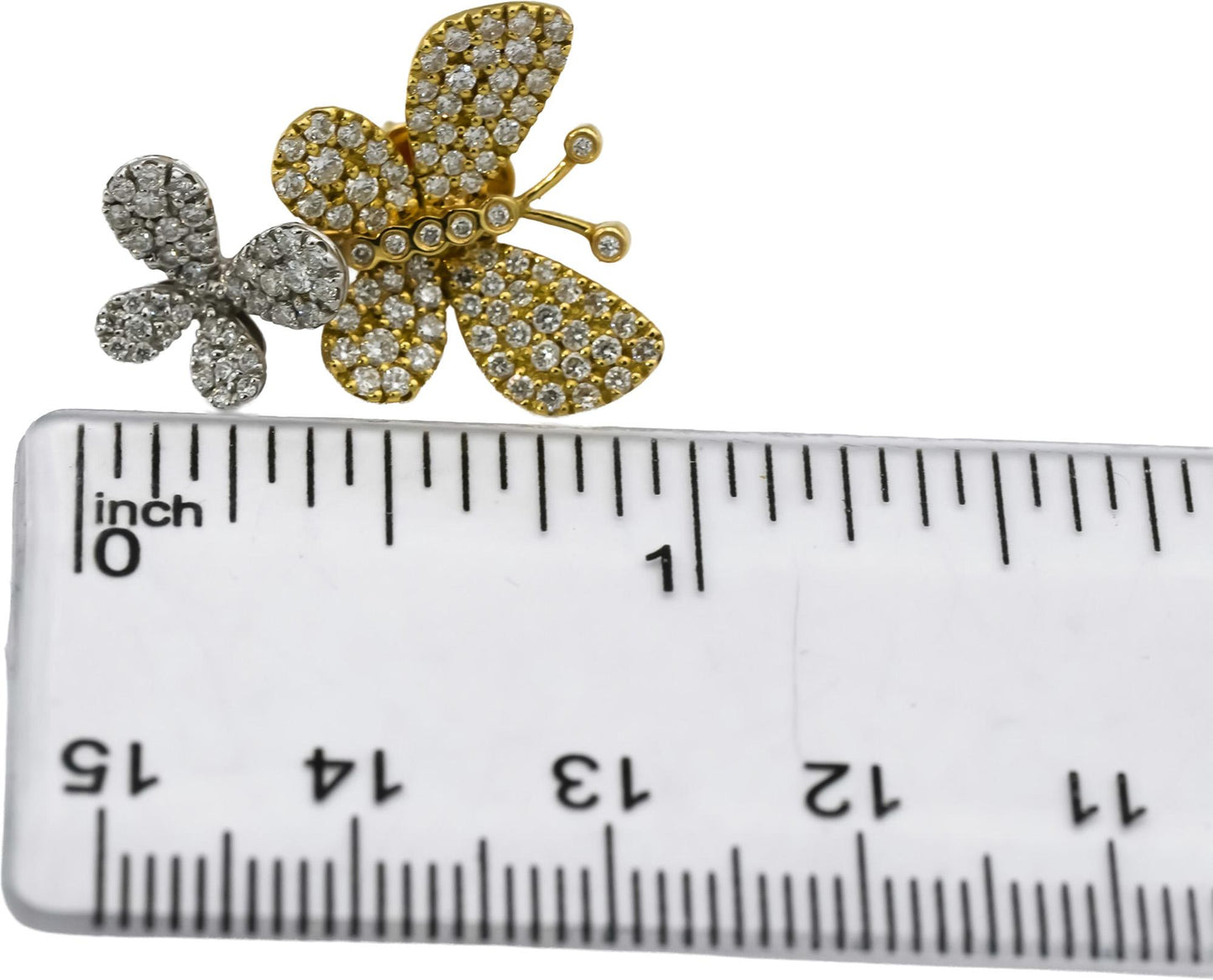 18k Yellow and White Gold VS Diamond Cluster Butterfly Stud Earrings 1.50CT