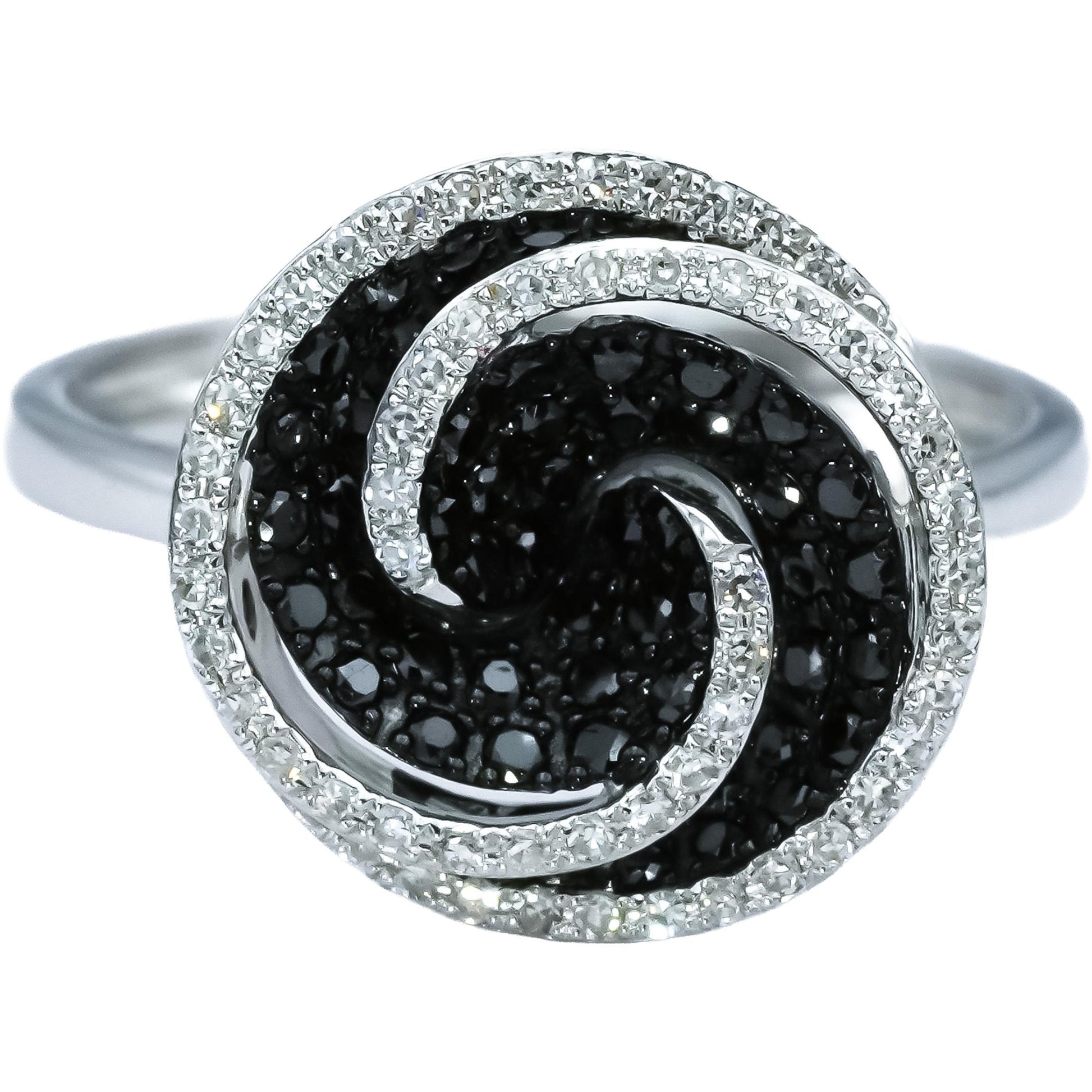 14k White Gold Round White and Black Diamond Cluster Spiral Ring 0.50CT Size 6.5
