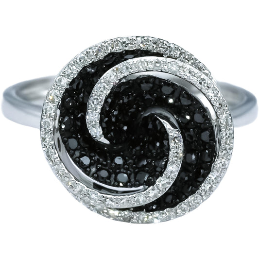 14k White Gold Round White and Black Diamond Cluster Spiral Ring 0.50CT Size 6.5