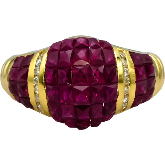18k Yellow Gold VS Diamond and Ruby Cluster Cocktail Ring 4.60CTW Size 7