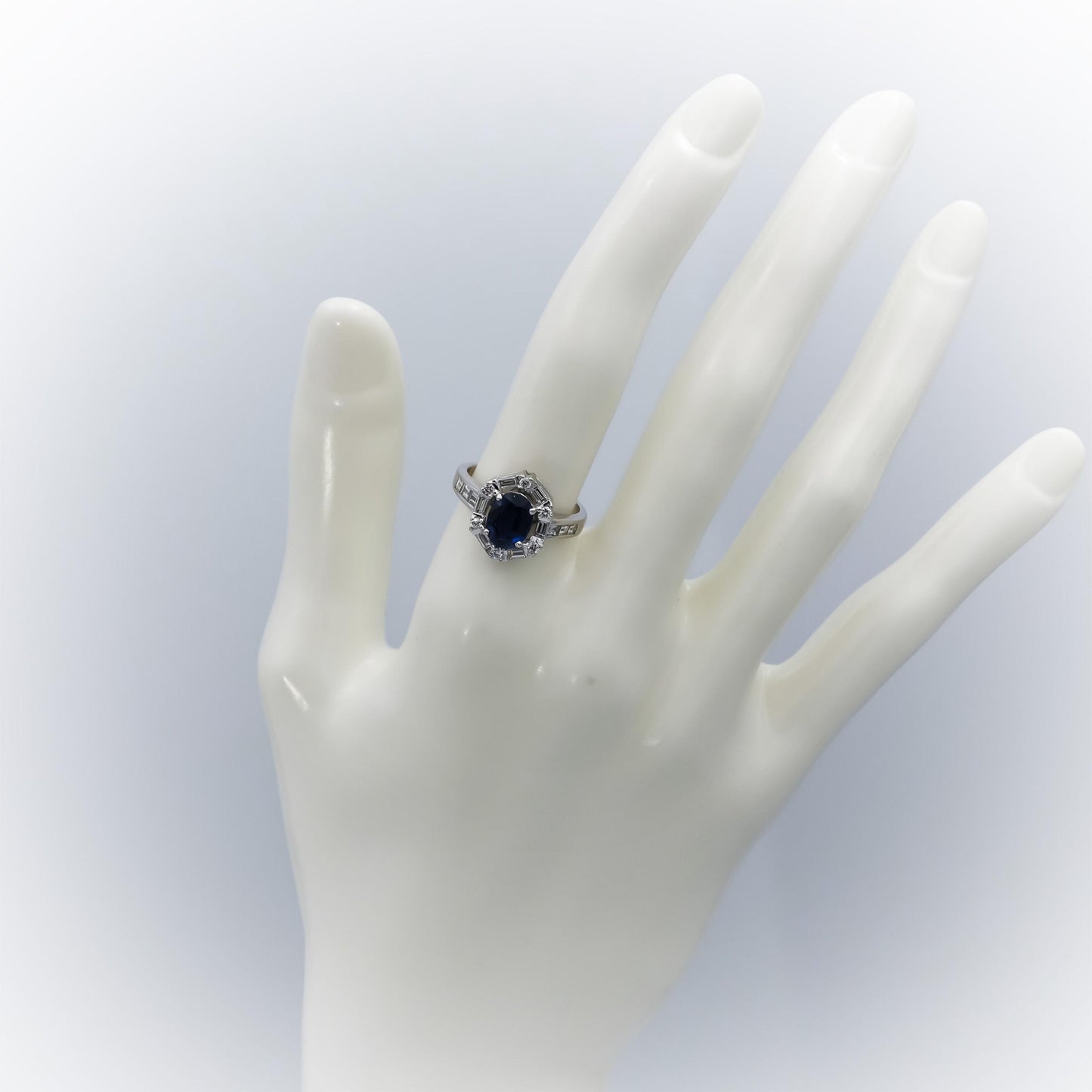 18k White Gold Diamond and Blue Sapphire Cocktail Ring 2.10CTW Size 6.5