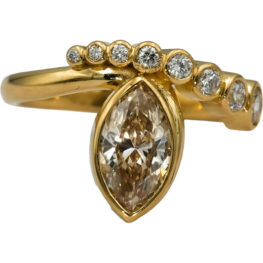 18k Yellow Gold Round & Marquise Diamond Ring 1.45CT w/ 1.15CT Center Size 6
