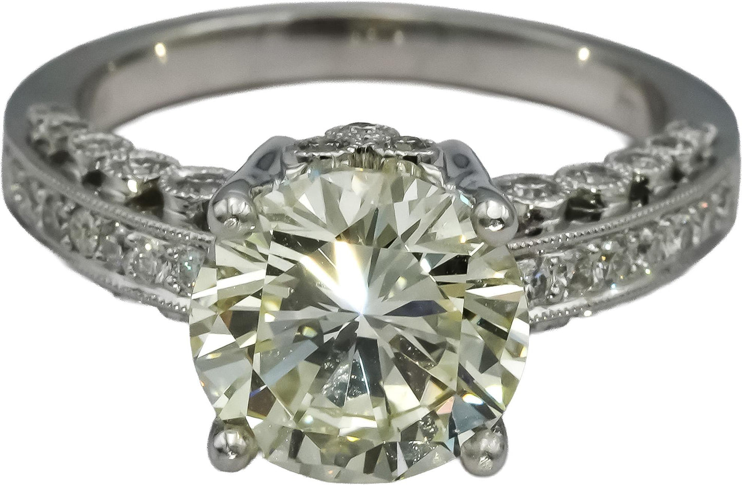 10k White Gold Round Diamond Engagement Ring 3.74CT w/ 3.26CT Center Size 6.75