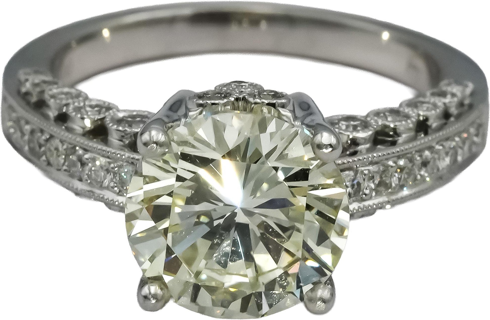 10k White Gold Round Diamond Engagement Ring 3.74CT w/ 3.26CT Center Size 6.75