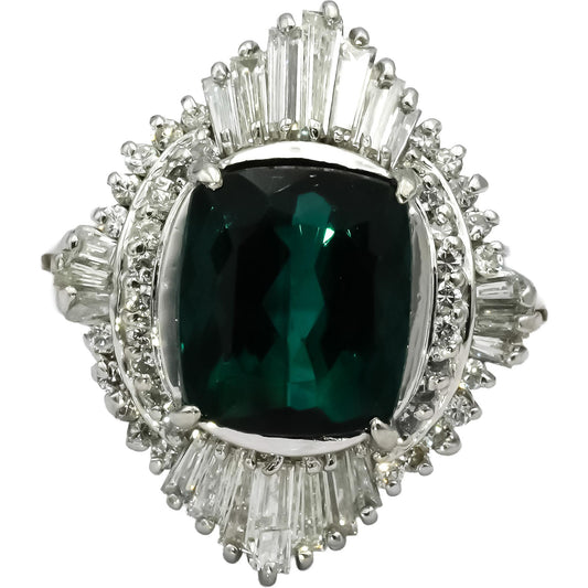 Platinum Tourmaline & VS Diamond Cocktail Ring 3.31CT Size 8