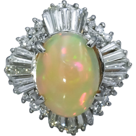 Platinum VS Diamond and Cabochon Opal Cocktail Ring 3.94CTW Size 4.5