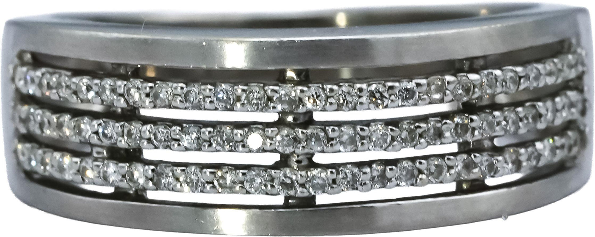 14k White Gold Round Diamond Three-Row Band Ring 0.40CT Size 6.75