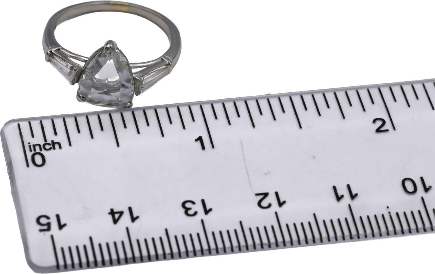 18k White Gold Pear Rose & Baguette Cut Diamond Engagement Ring 1.55CT Size 6