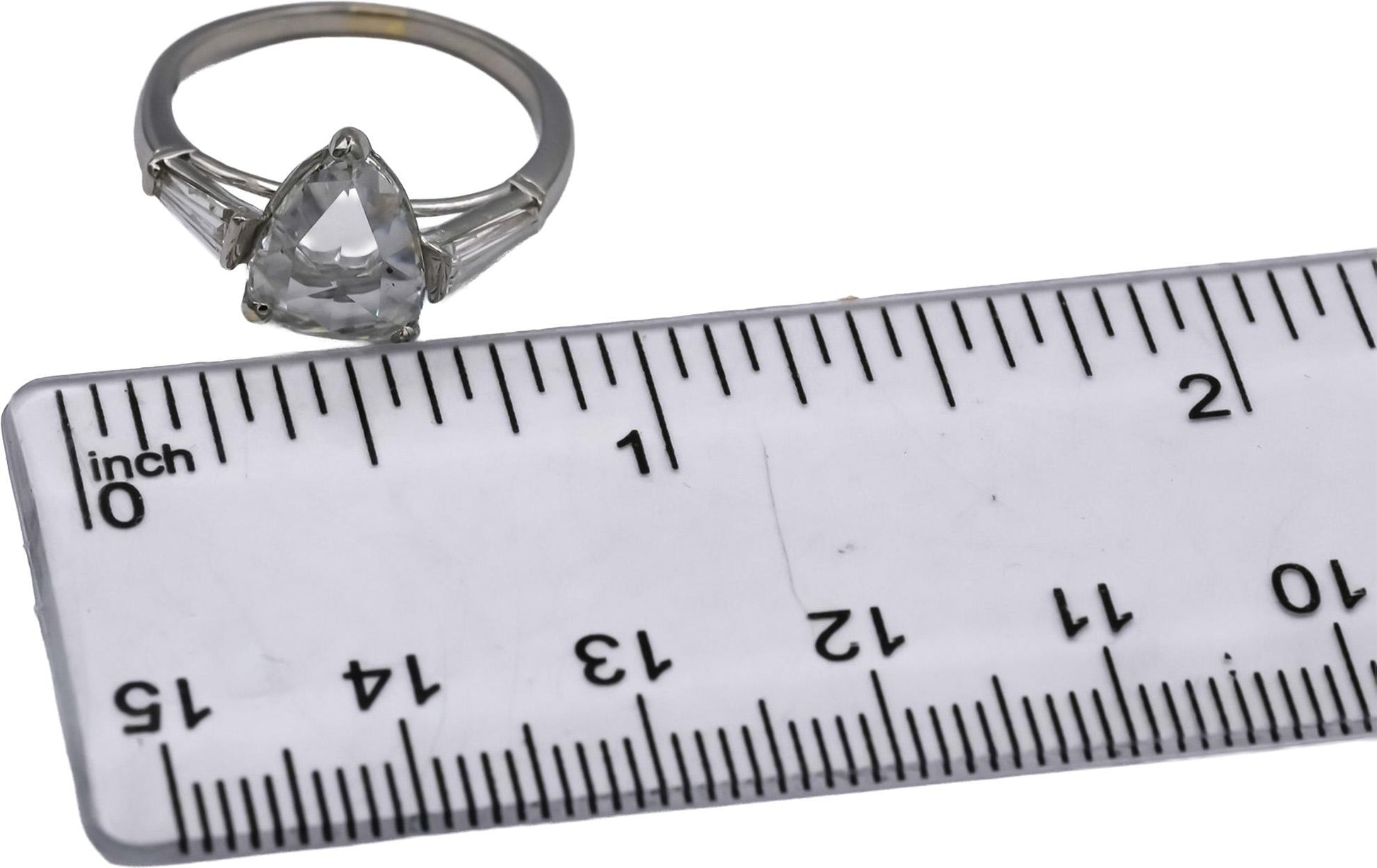 18k White Gold Pear Rose & Baguette Cut Diamond Engagement Ring 1.55CT Size 6
