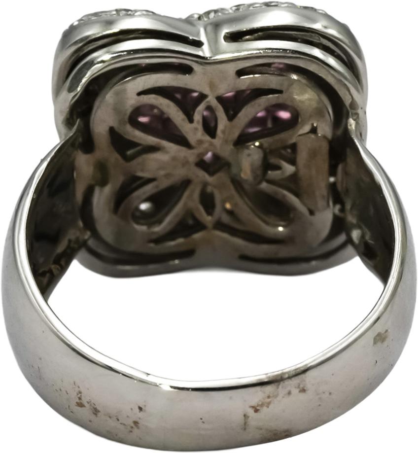 14k White Gold Diamond and Pink Sapphire Cluster Cocktail Ring 1.50CT Size 7.75