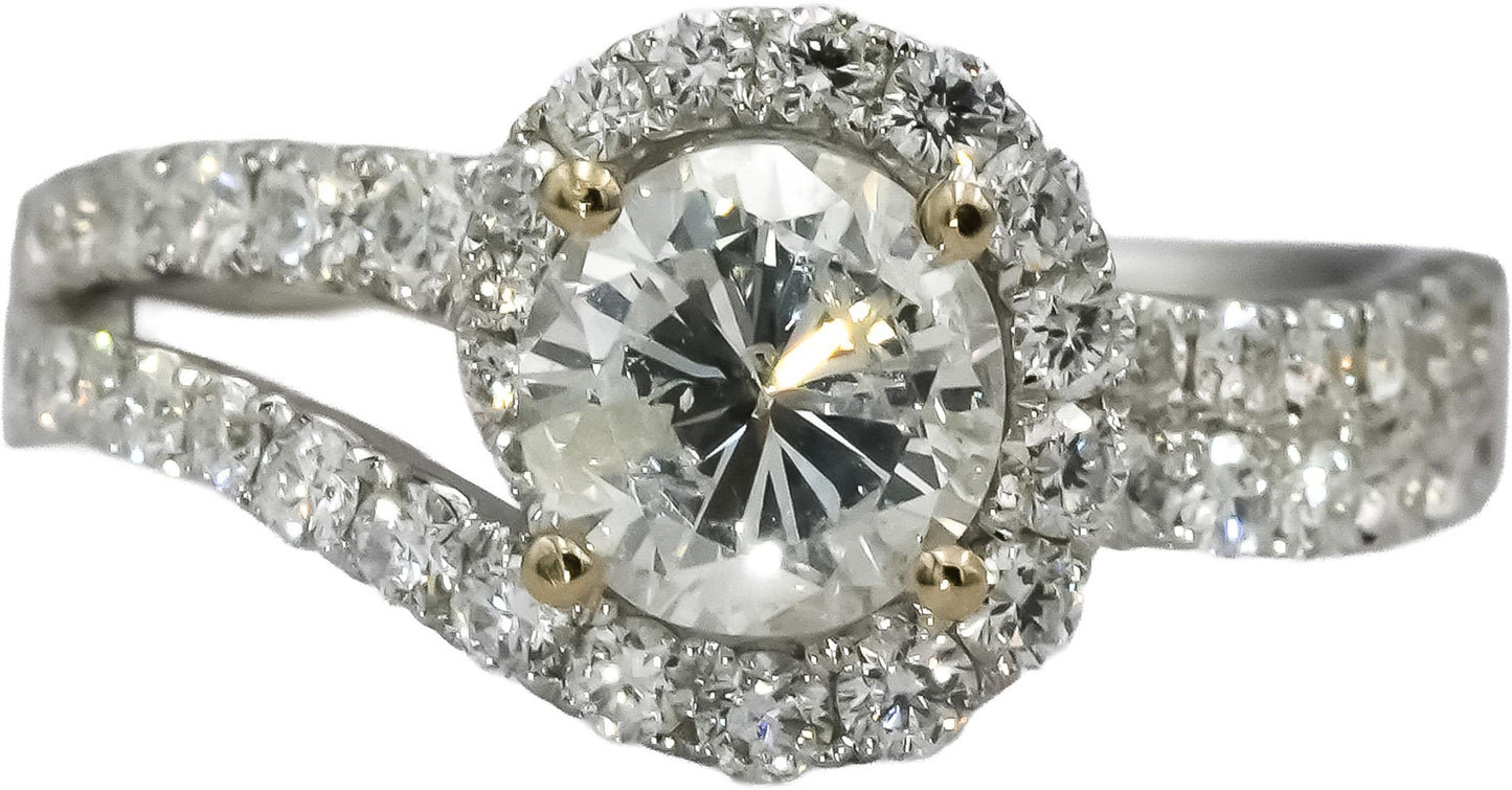 18k White Gold Round Diamond Engagement Ring 1.80CT w/ 1.05CT Center Size 6.75