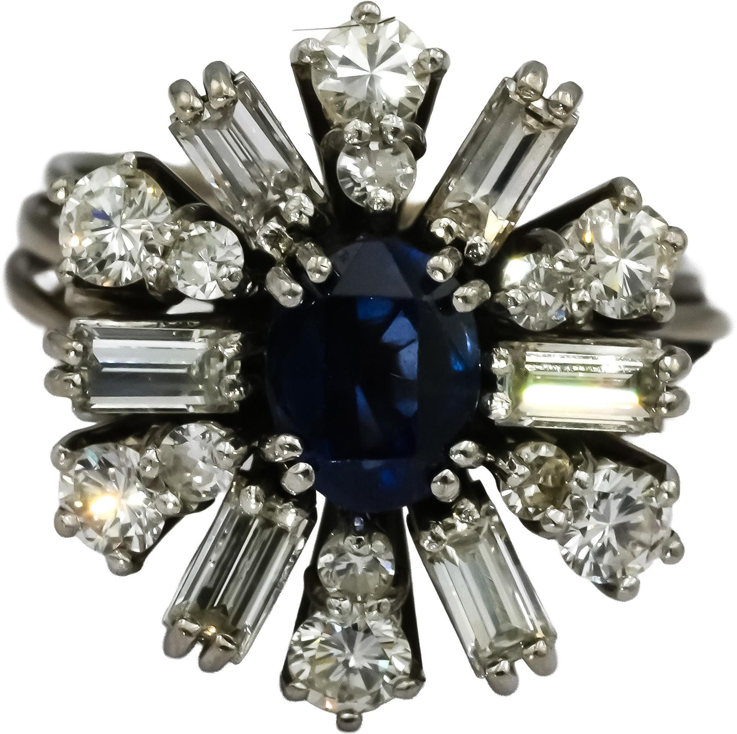 18k White Gold VS Diamond and Sapphire Flower Ring 2.70CT Size 5.25