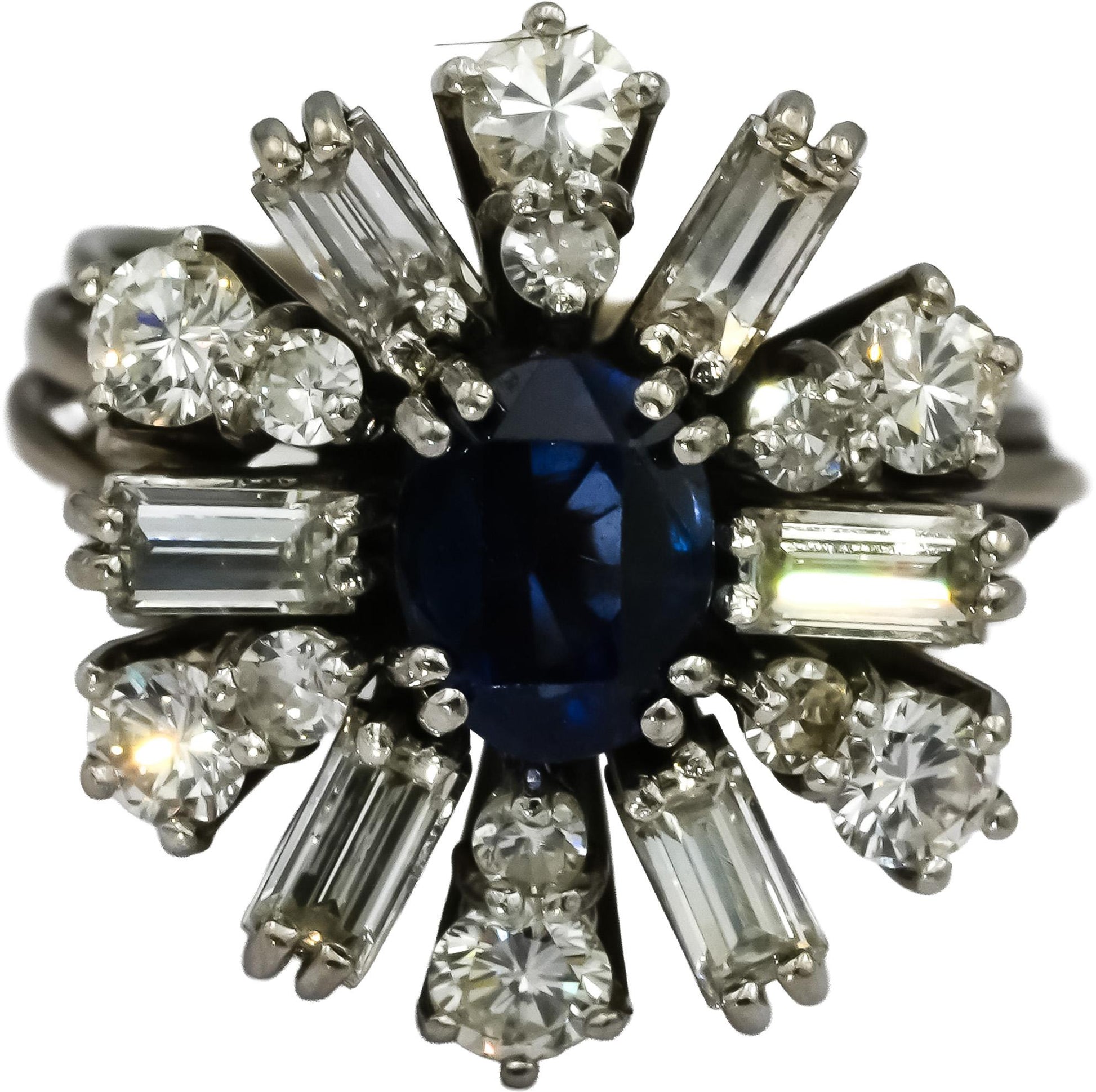 18k White Gold VS Diamond and Sapphire Flower Ring 2.70CT Size 5.25