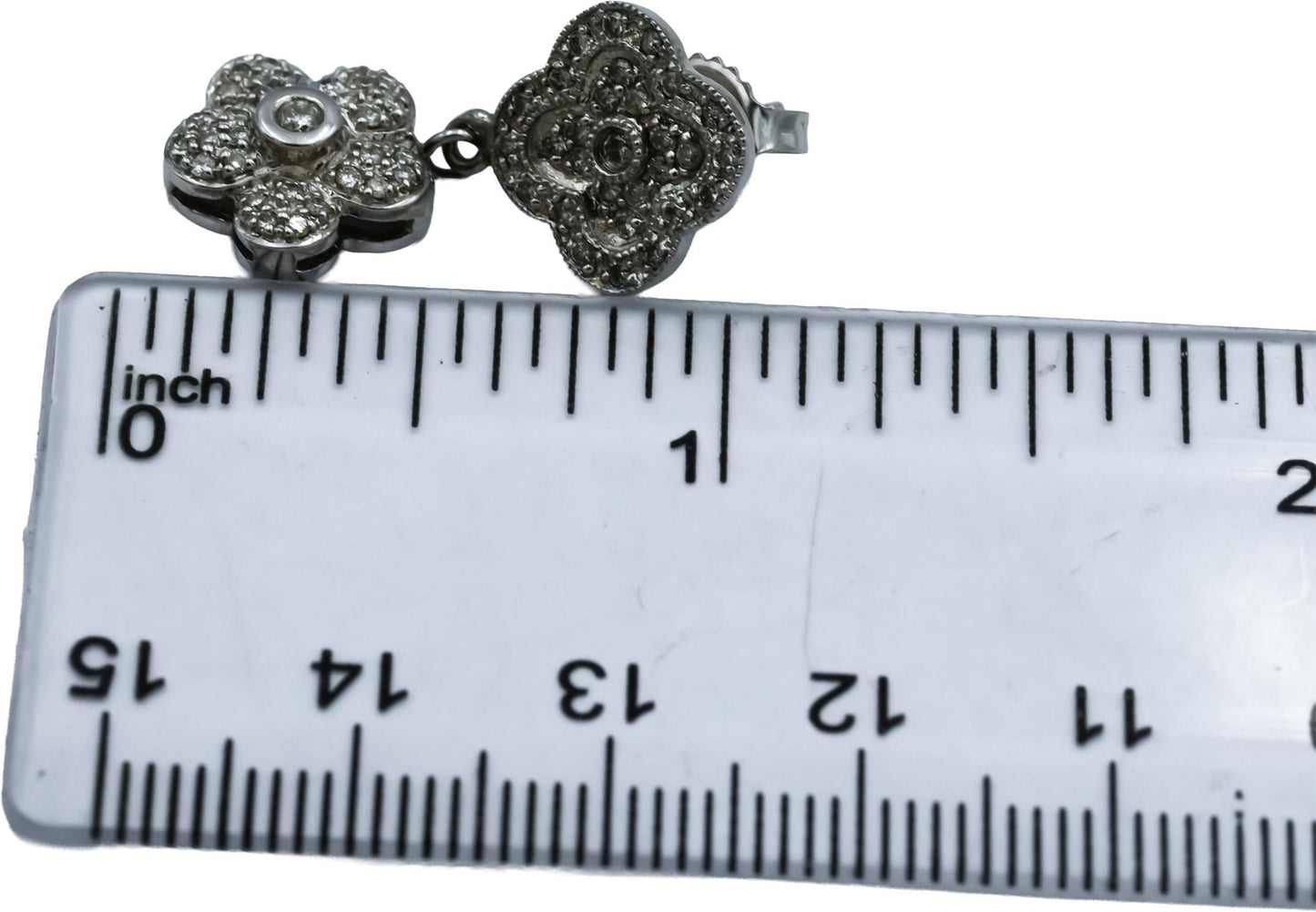 14k White Gold Round Diamond Drop Dangle Flower Earrings 0.55CT