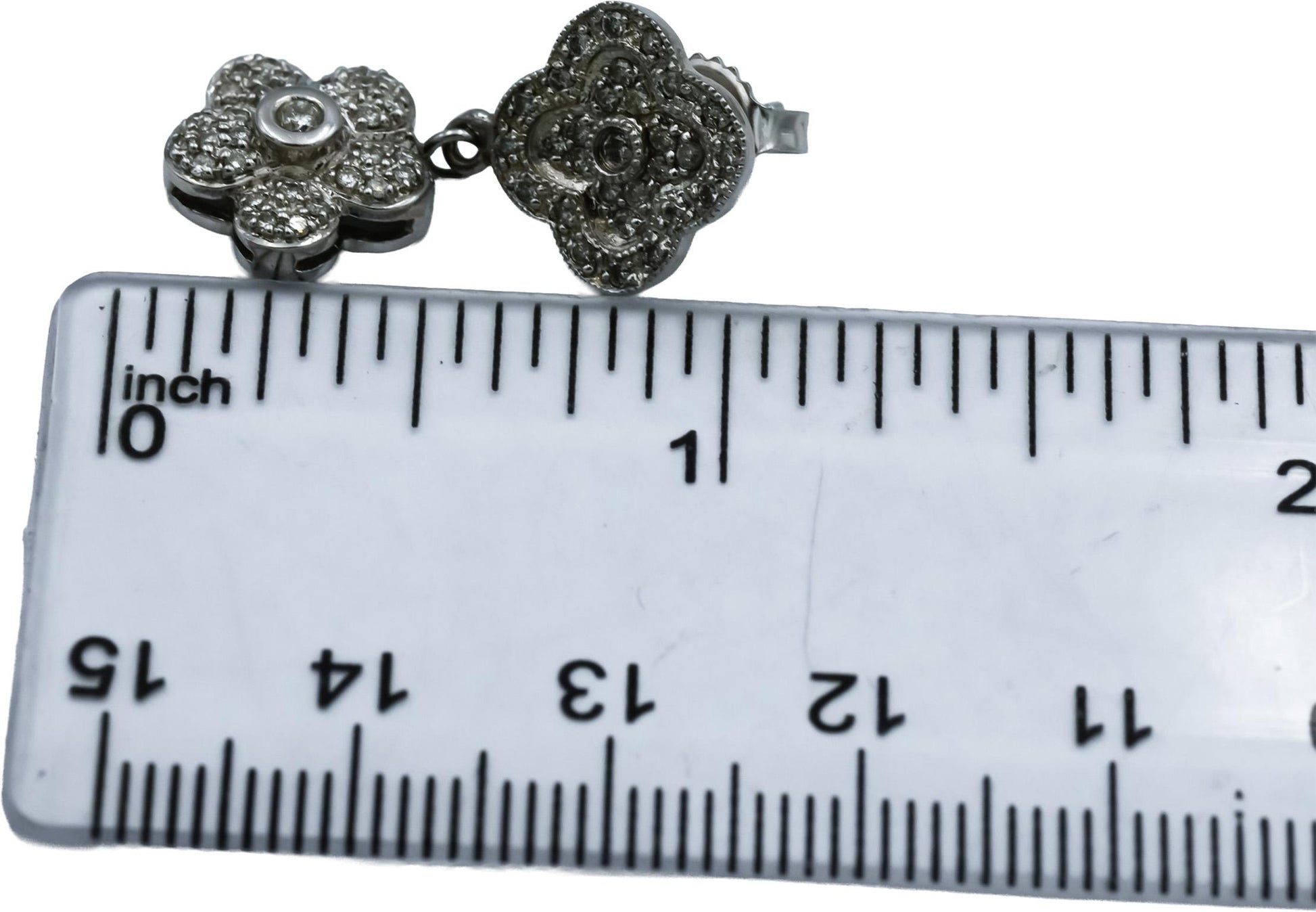 14k White Gold Round Diamond Drop Dangle Flower Earrings 0.55CT