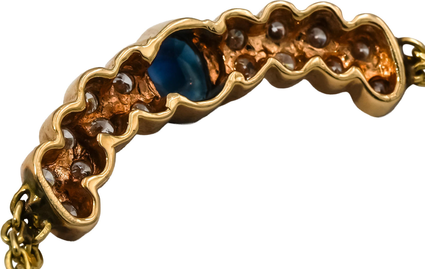 14k Yellow Gold Diamond and Sapphire Curved Centerpiece Necklace 1.25CT