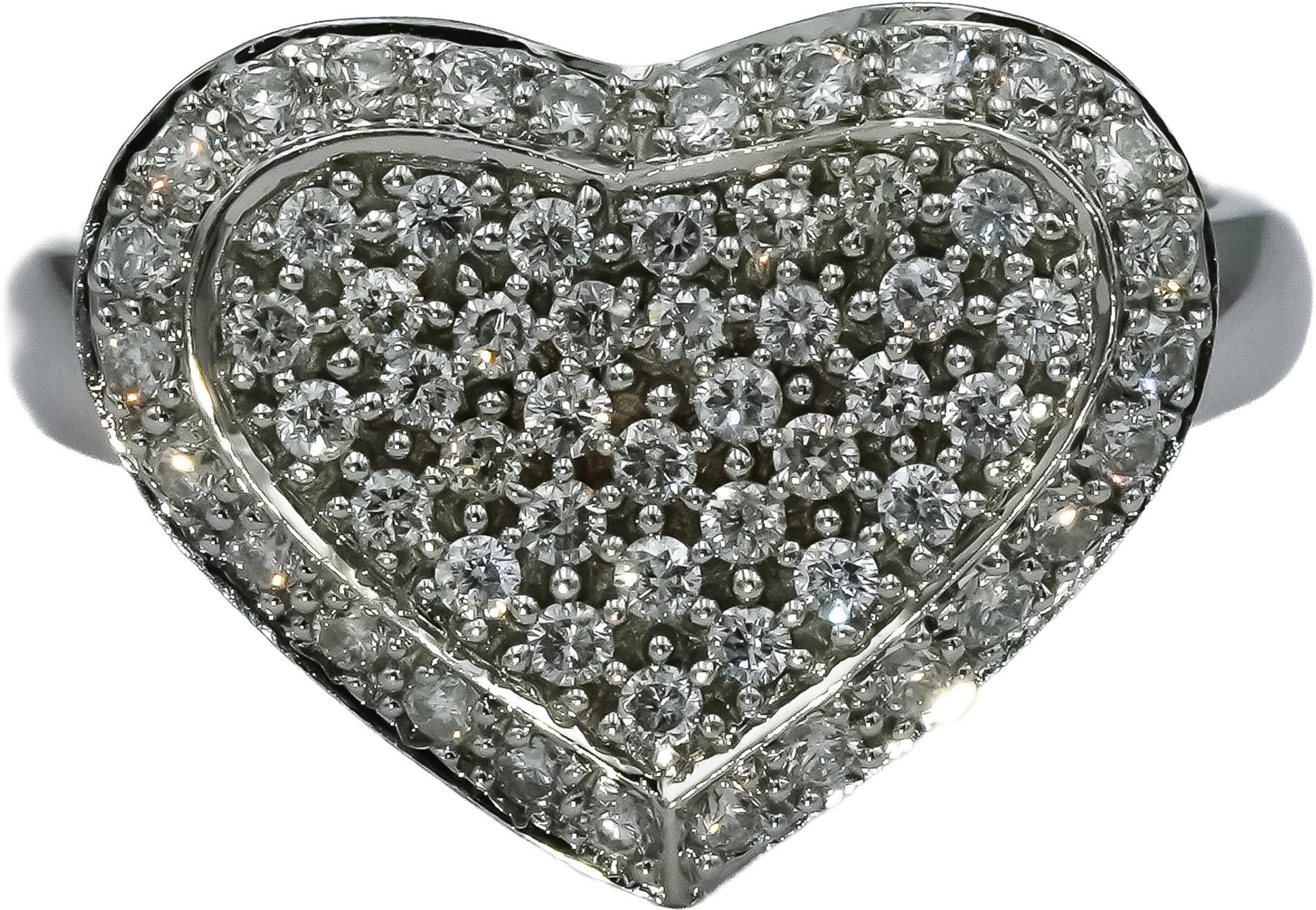 18k White Gold Round Diamond Cluster Heart Ring 1.0CT Size 8.25