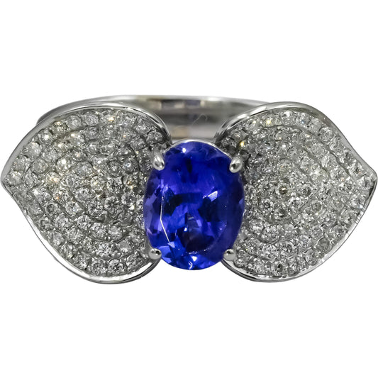 18k White Gold VS Diamond and Tanzanite Floral Ring 3.30CT Size 8
