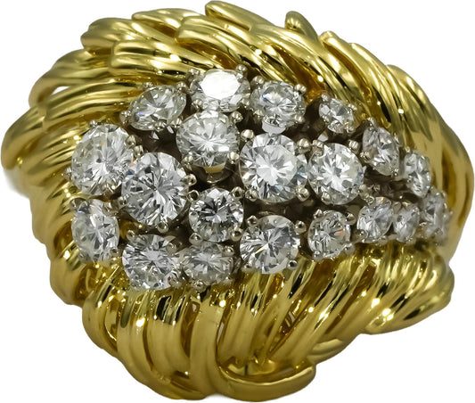 18k Yellow Gold Retro VS Round Diamond Cluster Cocktail Ring 0.75CT Size 5