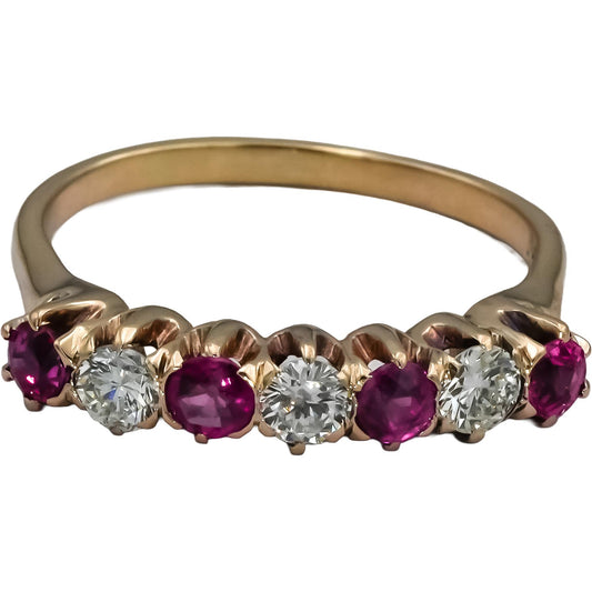 Vintage Antique 14k Rose Gold VS Diamond and Ruby Band Ring 1.0CT Size 8.5