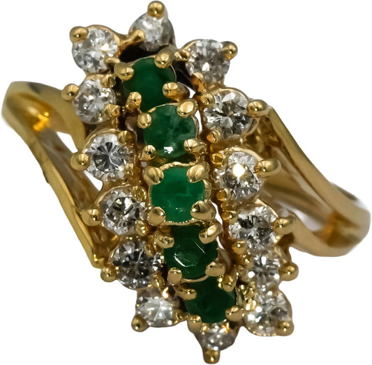 14k Yellow Gold Round Diamond and Emerald Bypass Ring 0.75CT Size 6.5