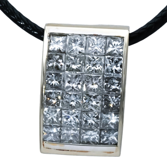 18k White Gold VS Princess Cut Invisible Set Diamond Pendant Necklace 3.0CT