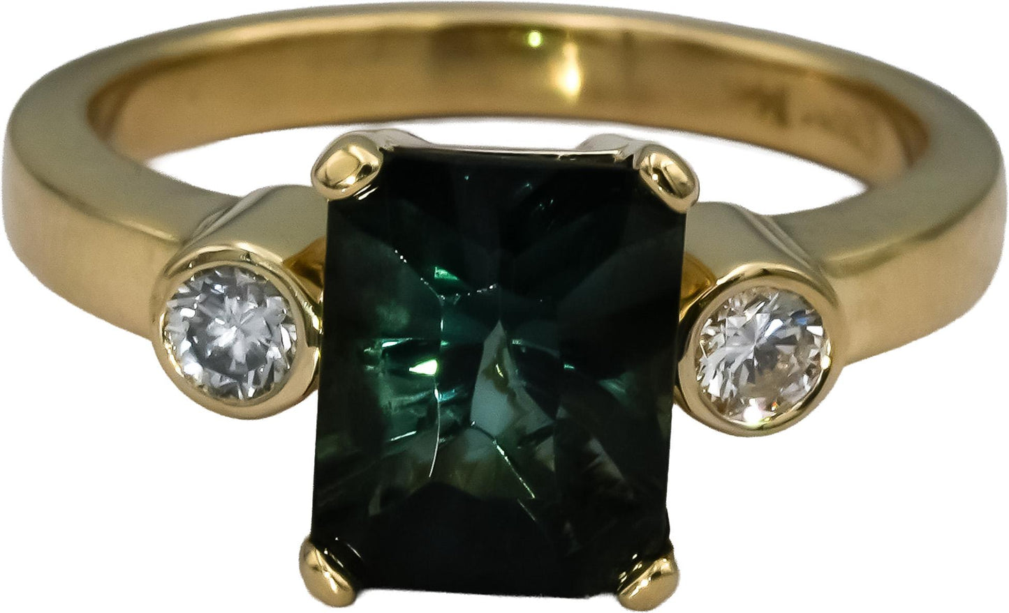 14k Yellow Gold Fancy Cut Green Tourmaline & VS Diamond Ring 2.20CT Size 6.5