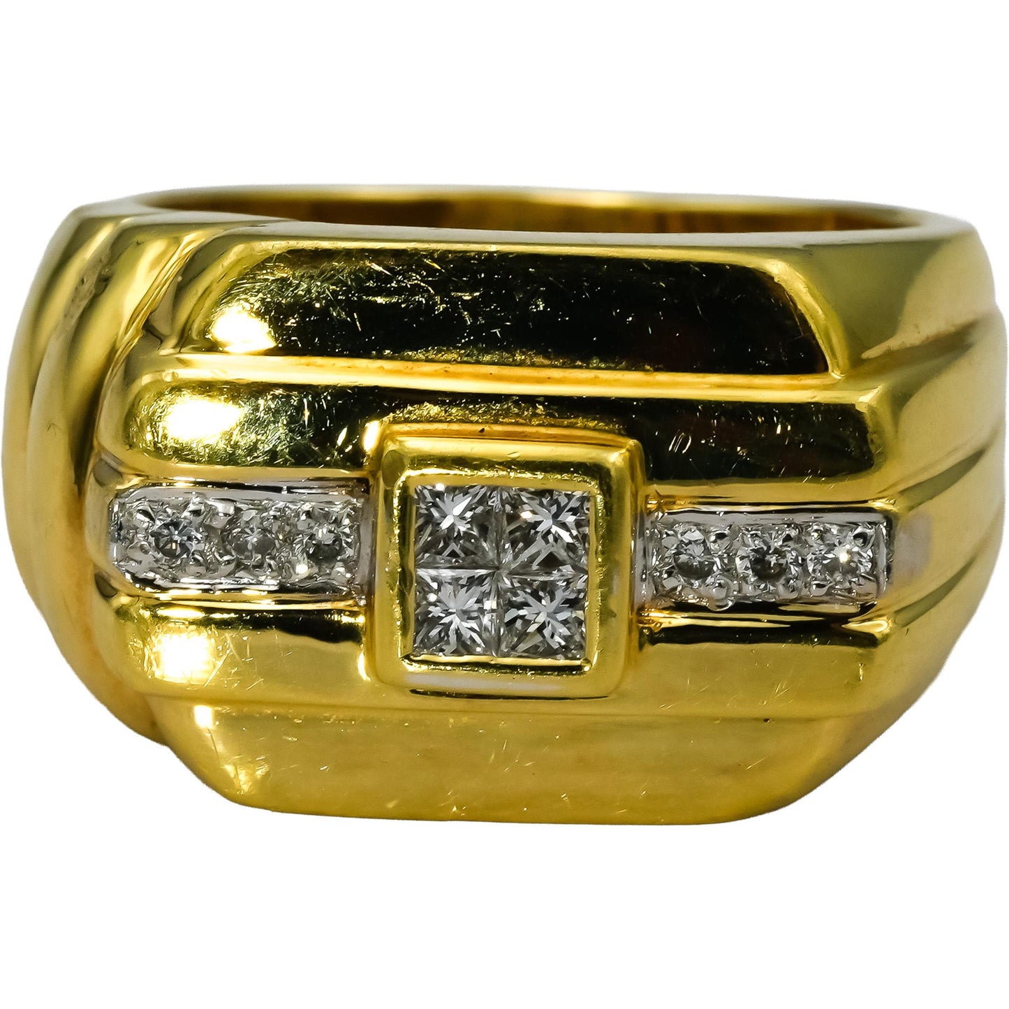 18k Yellow Gold Princess & Round Diamond Men's Ring 0.50CT Size 9.75