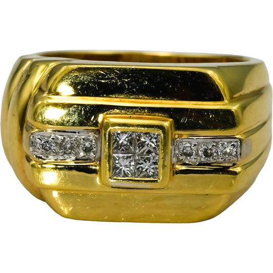 18k Yellow Gold Princess & Round Diamond Men's Ring 0.50CT Size 9.75