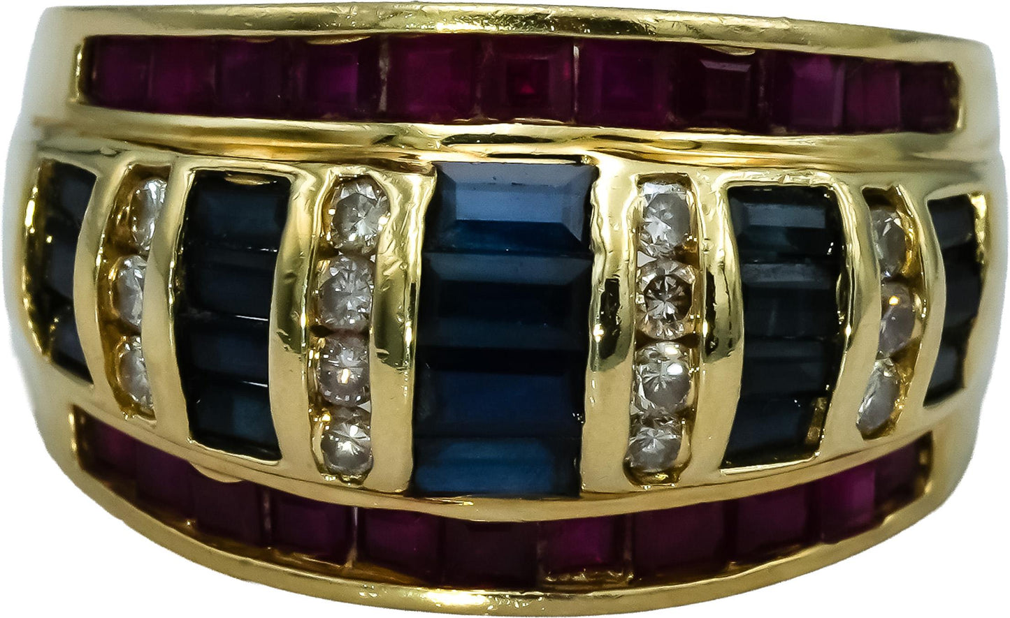 14k Yellow Gold Diamond Ruby Sapphire Band Ring 2.25CT Size 7.25