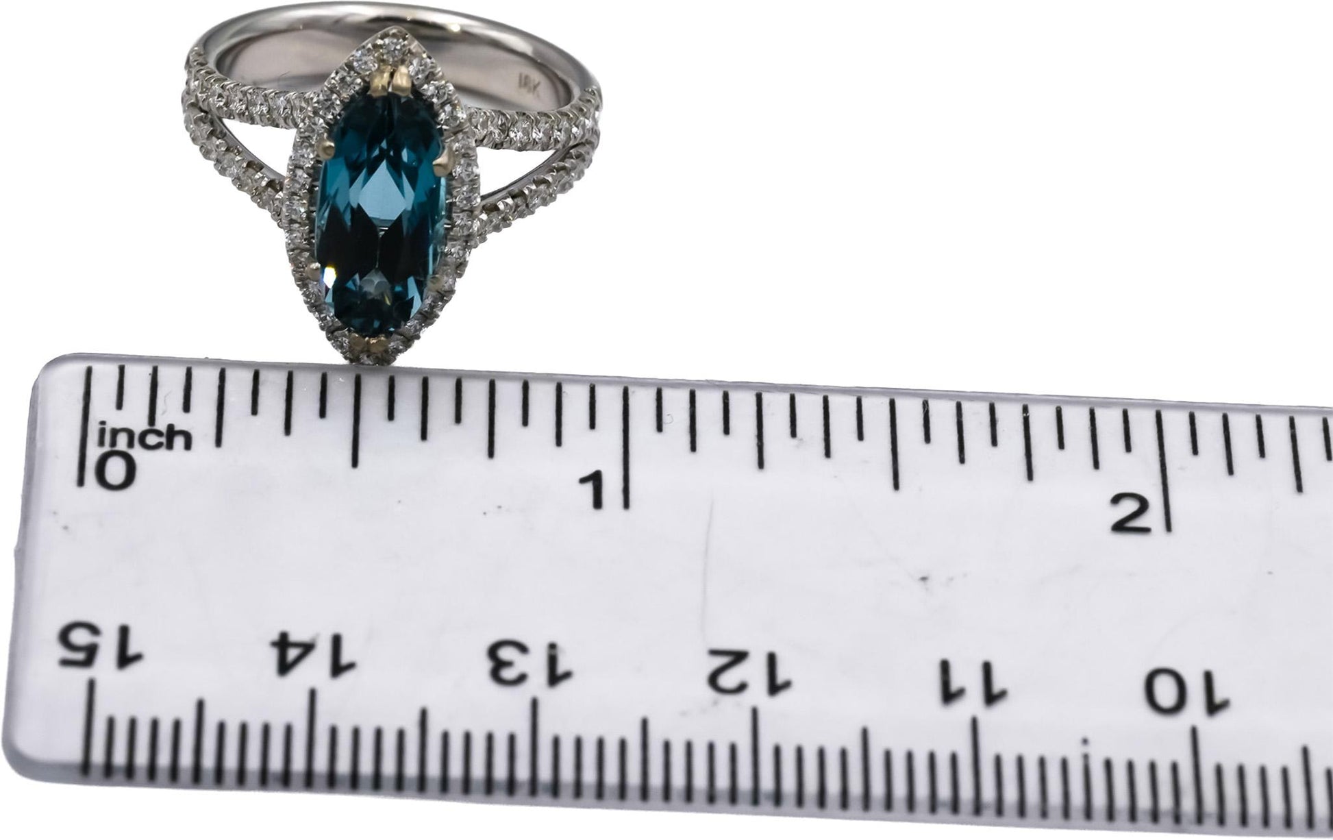 18k White Gold VS Round Diamond Marquise Topaz Cocktail Ring 4.09CT Size 6.5