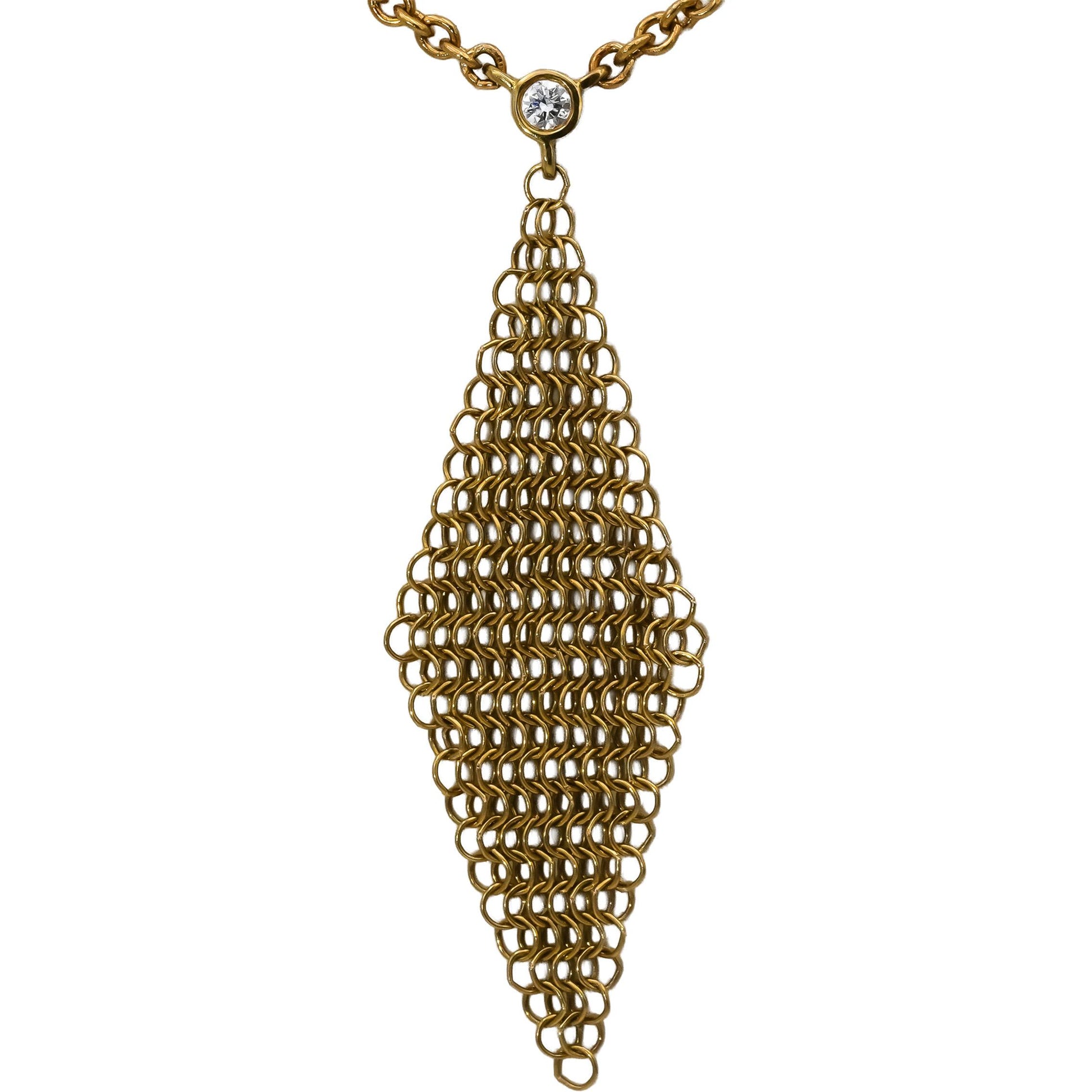 TIFFANY & CO. 18k Yellow Gold Elsa Peretti Diamond Mesh Pendant Necklace