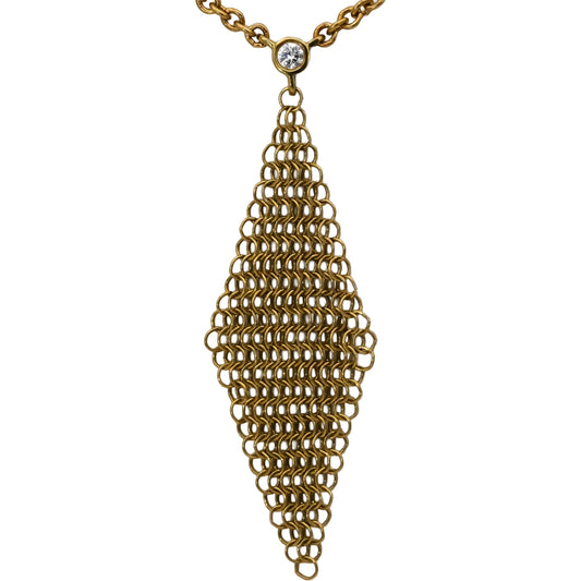 TIFFANY & CO. 18k Yellow Gold Elsa Peretti Diamond Mesh Pendant Necklace