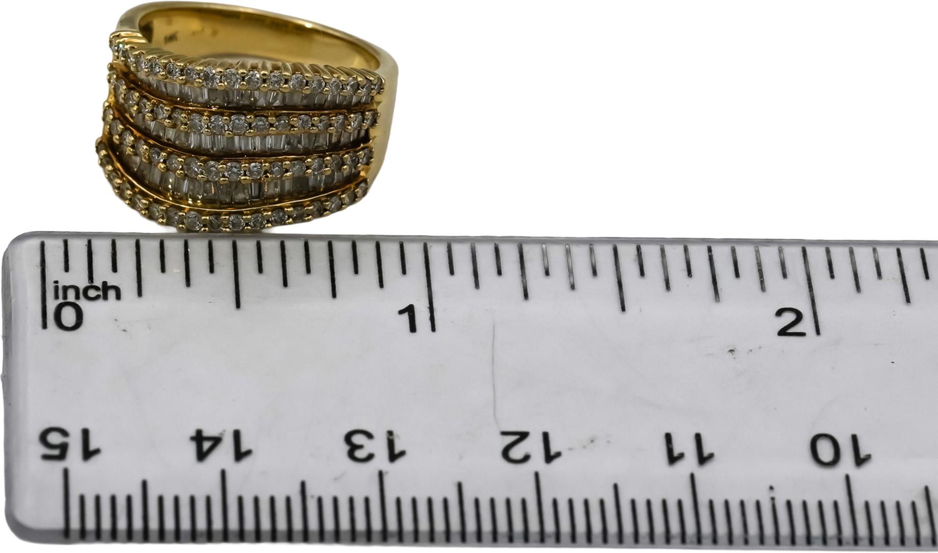 EFFY 14k Yellow Gold Round and Baguette Diamond Wavy Band Ring 1.0CT Size 5.75