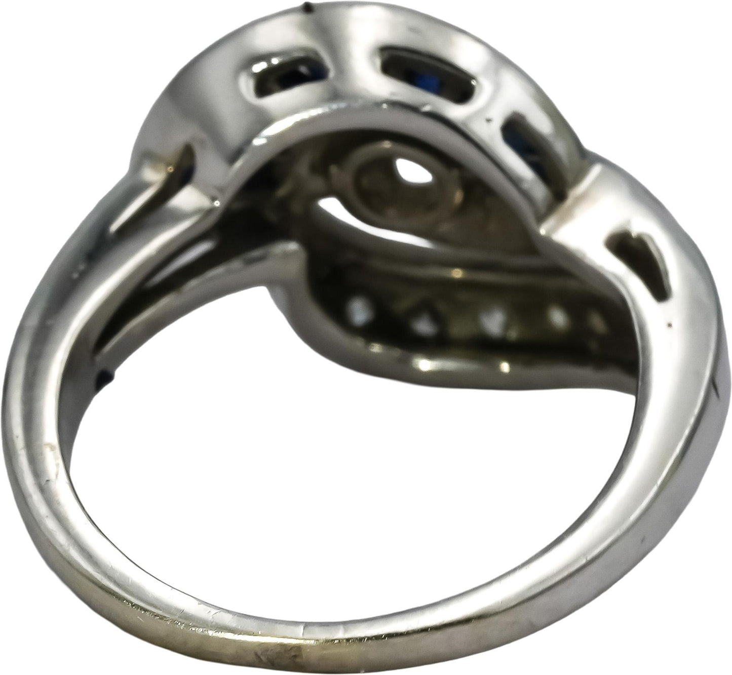 Antique Retro 14k White Gold Diamond and Sapphire Ring 1.20CT Size 5.75