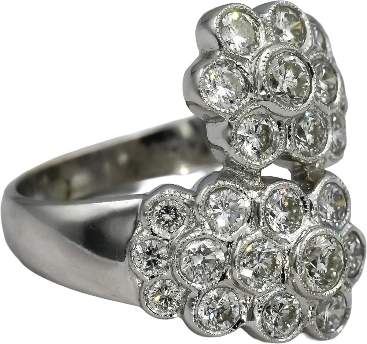 18k White Gold Round Diamond Cluster Bypass Ring 2.30CT Size 7.25