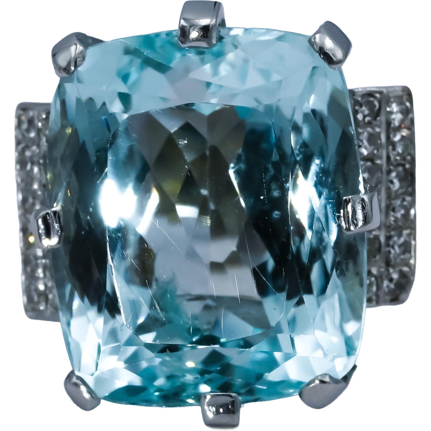 Retro Antique 12-14k White Gold Diamond and Aquamarine Ring 35.52CT Size 9