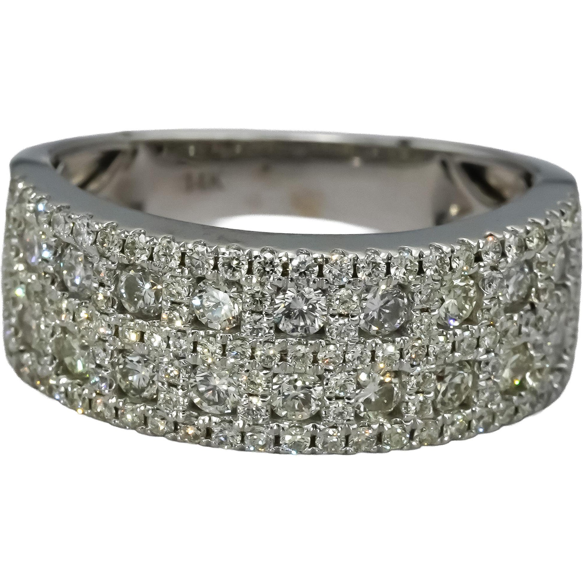 14k White Gold Round Diamond Cluster Band Ring 1.0CT Size 8