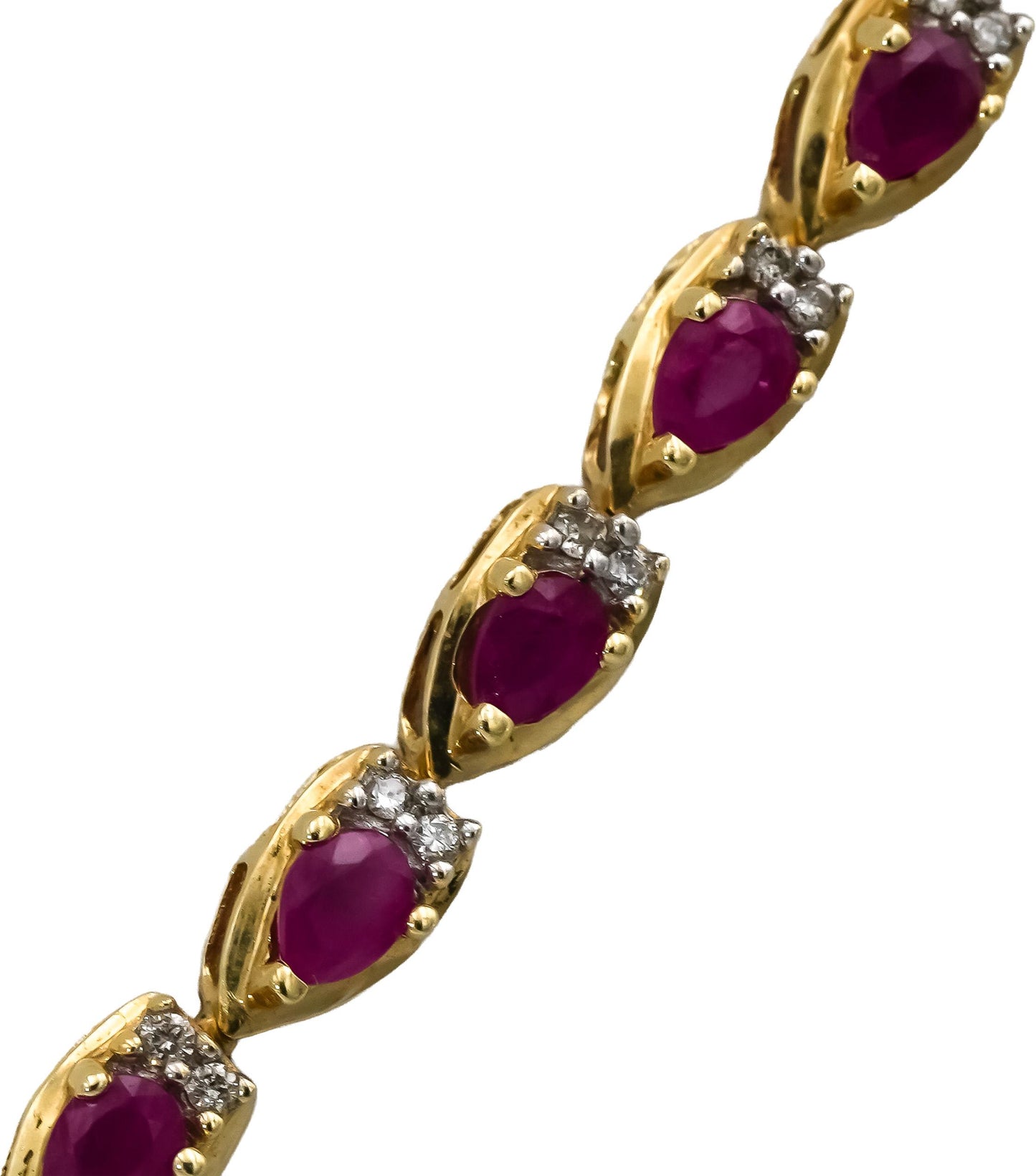 14k Yellow Gold Round Diamond and Pear Cut Ruby Formal Necklace 11.50CT