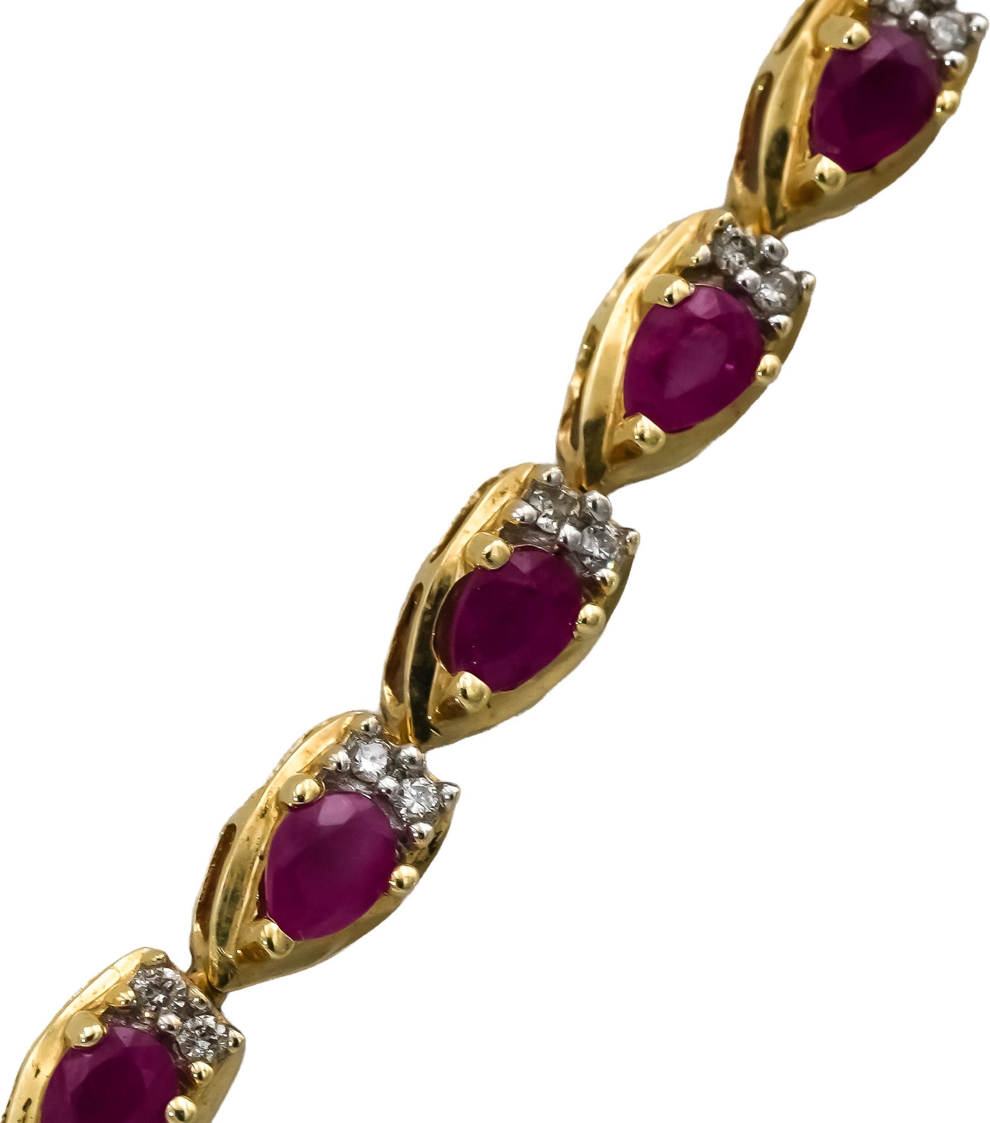 14k Yellow Gold Round Diamond and Pear Cut Ruby Formal Necklace 11.50CT