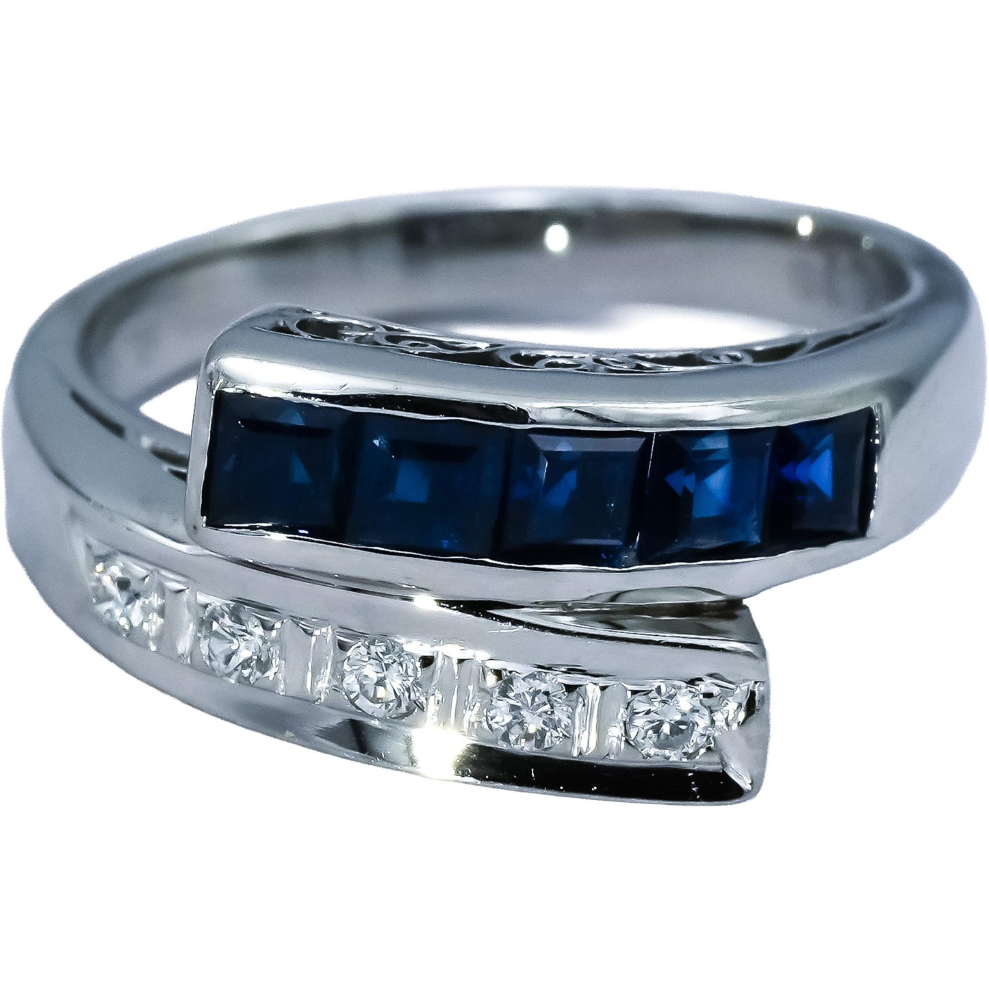 Platinum VS Diamond and Sapphire Bypass Ring 1.04CT Size 6