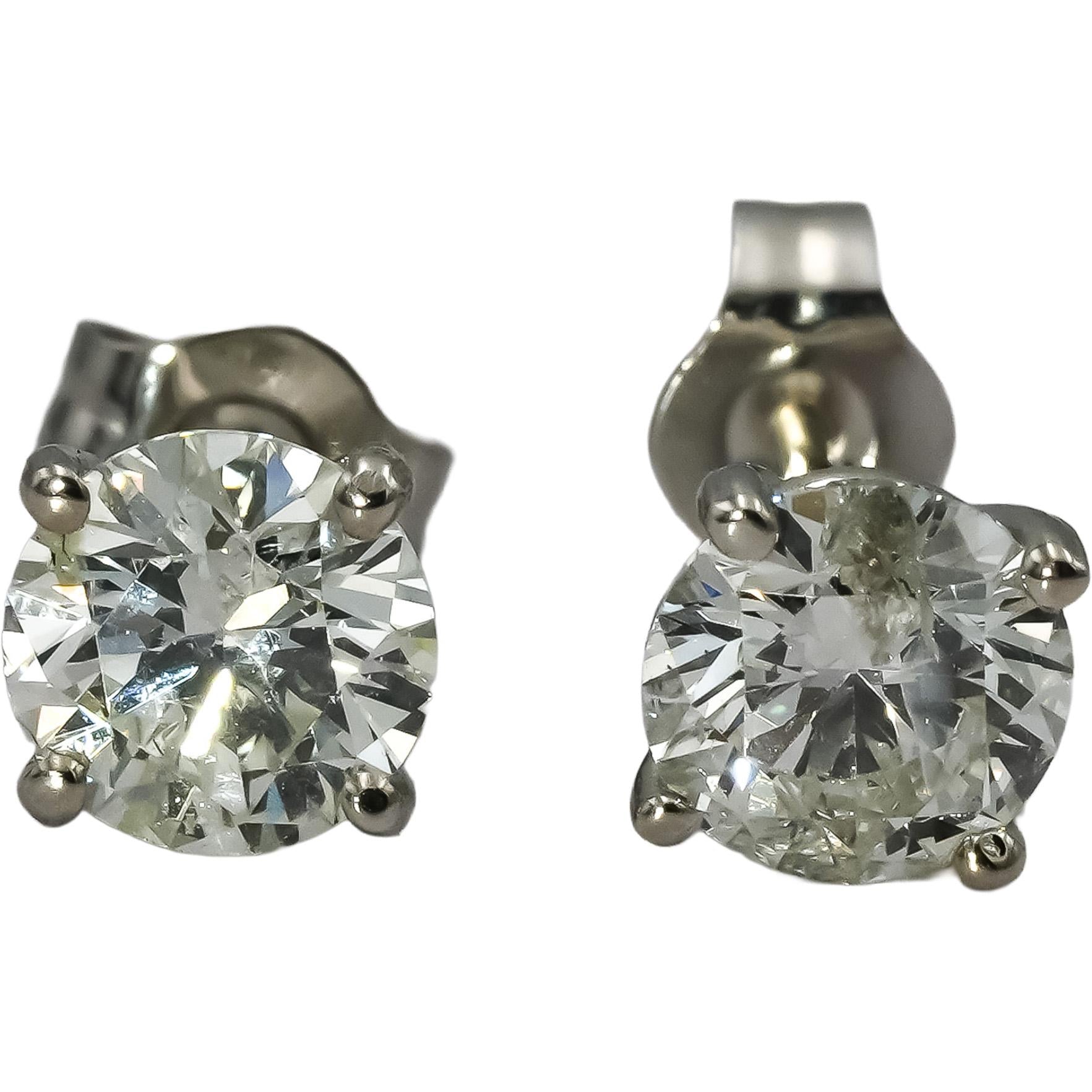 14k White Gold Round Diamond Martini Setting Stud Earrings 1.40CT