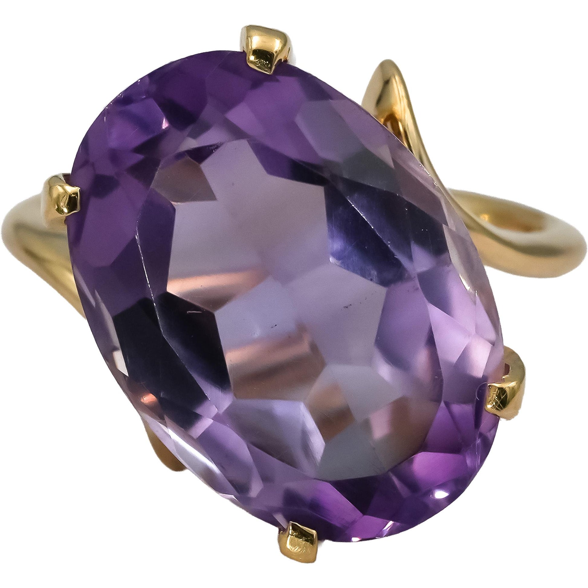 14k Yellow Gold Oval Cut Amethyst Solitaire Ring 15.0CT Size 5.75