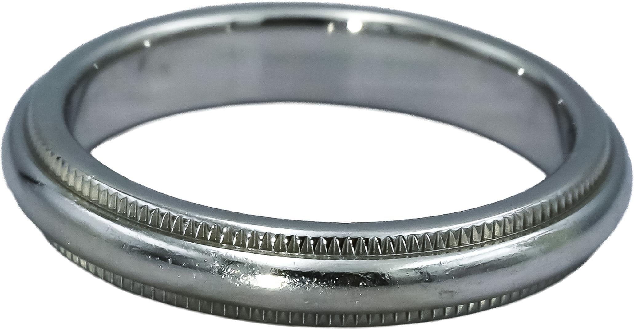 TIFFANY & CO. Platinum 3.0mm Wide Milgrain Edge Band Ring Size 4.5