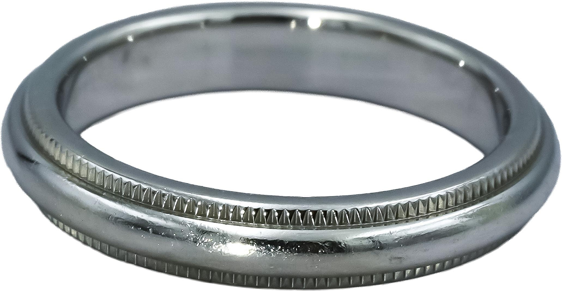 TIFFANY & CO. Platinum 3.0mm Wide Milgrain Edge Band Ring Size 4.5