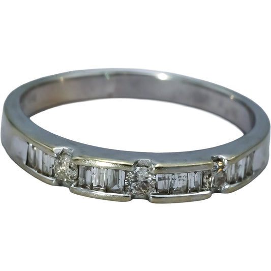 14k White Gold Baguette and Round Diamond Band Ring 0.25CT Size 8.25
