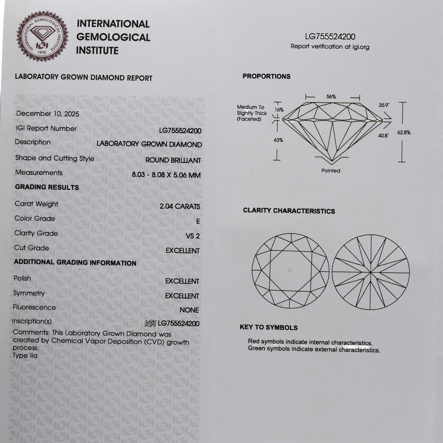 IGI Certified 14k White Gold VS1-VS2/E-F Lab-Grown Diamond Stud Earrings 4.08CT