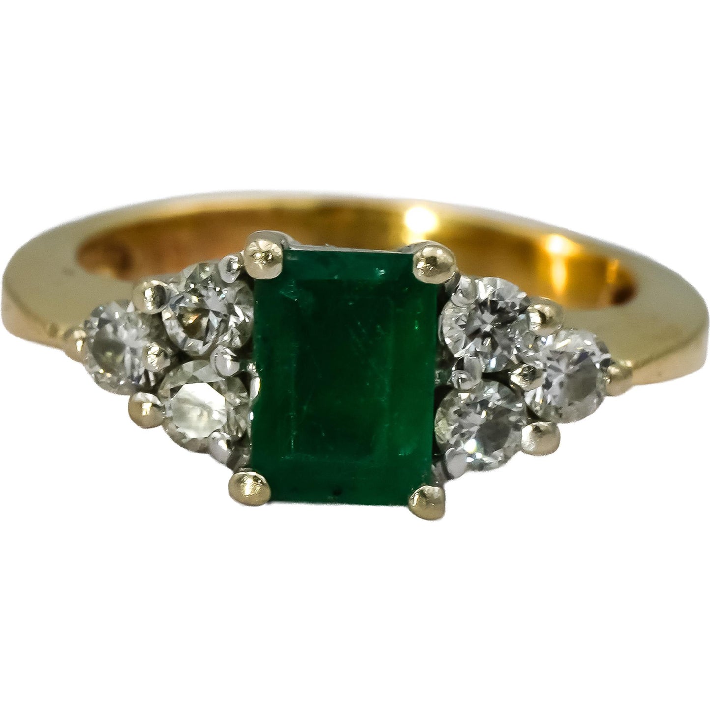 14k Yellow Gold Diamond and Emerald Cocktail Ring 1.08CT Size 4.5