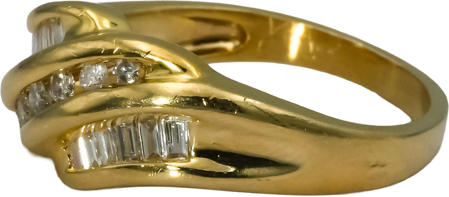 14k Yellow Gold Round and Baguette Diamond Wavy Band Ring 0.50CT Size 8.75