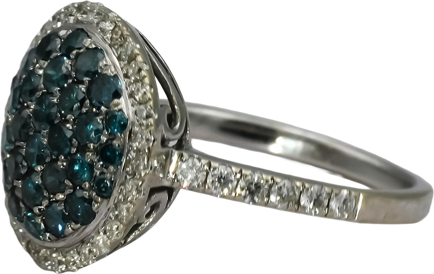 14k White Gold White and Blue Diamond Cluster Ring 1.0CT Size 5.25